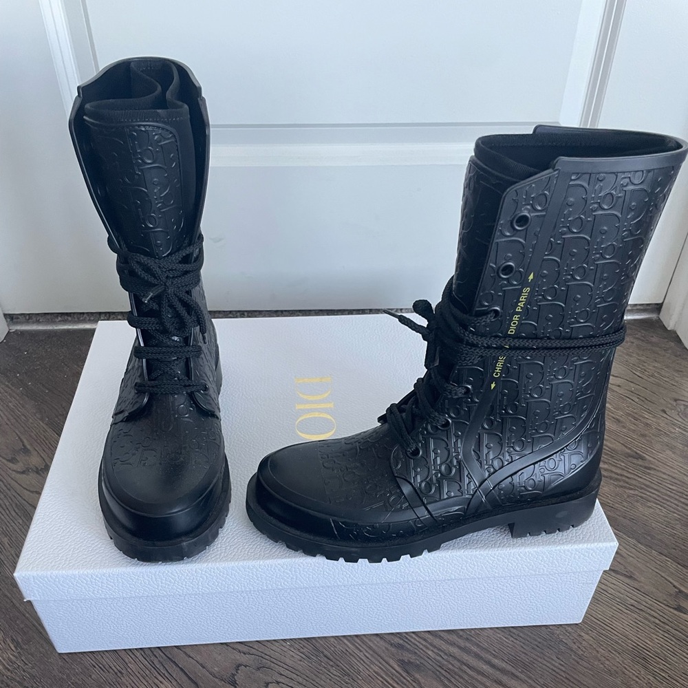 Authentic Dior Oblique Black Rubber Boots Size 40 Eu / 10 US